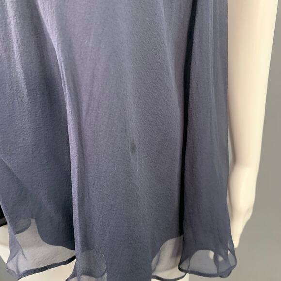 Size S Navy Black Chiffon Two Tone Monili Beading V-Neck Blouse - Picture 5 of 9